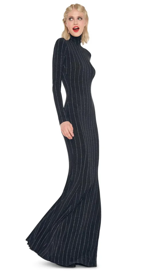 Norma Kamali Dresses LONG SLEEVE TURTLE FISHTAIL GOWN Woven Pinstripe 8211 Clothing Norma Kamali Dresses LONG SLEEVE TURTLE FISHTAIL GOWN Woven Pinstripe 8211 Clothing