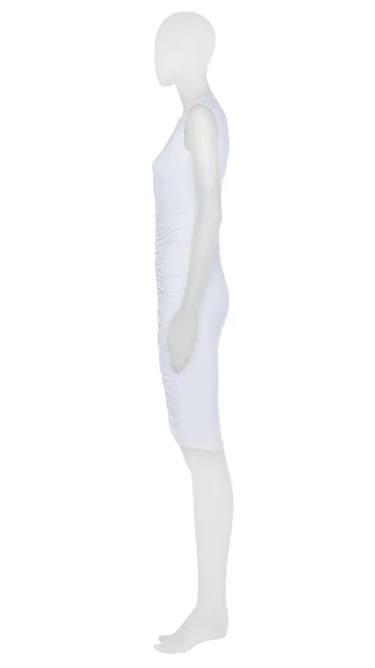 Norma Kamali Dresses SLEEVELESS DEEP V SHIRRED FRONT DRESS Snow White 8211 Clothing Norma Kamali Dresses SLEEVELESS DEEP V SHIRRED FRONT DRESS Snow White 8211 Clothing