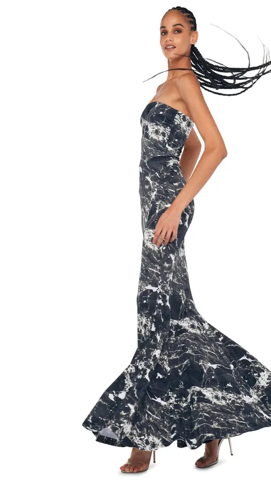 Norma Kamali Dresses STRAPLESS FISHTAIL GOWN Black Marble 8211 Clothing