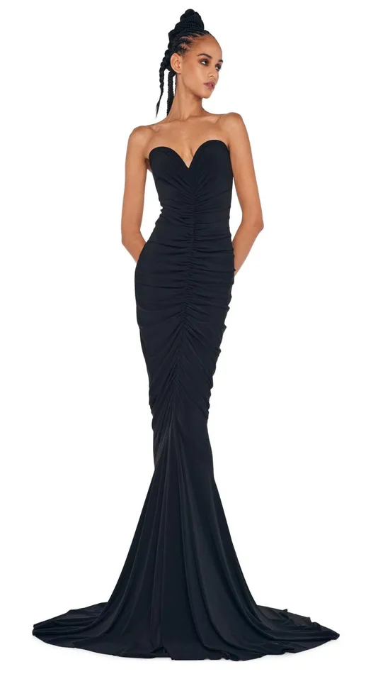 Norma Kamali Dresses STRAPLESS SHIRRED FRONT FISHTAIL GOWN Black 8211 Clothing Norma Kamali Dresses STRAPLESS SHIRRED FRONT FISHTAIL GOWN Black 8211 Clothing