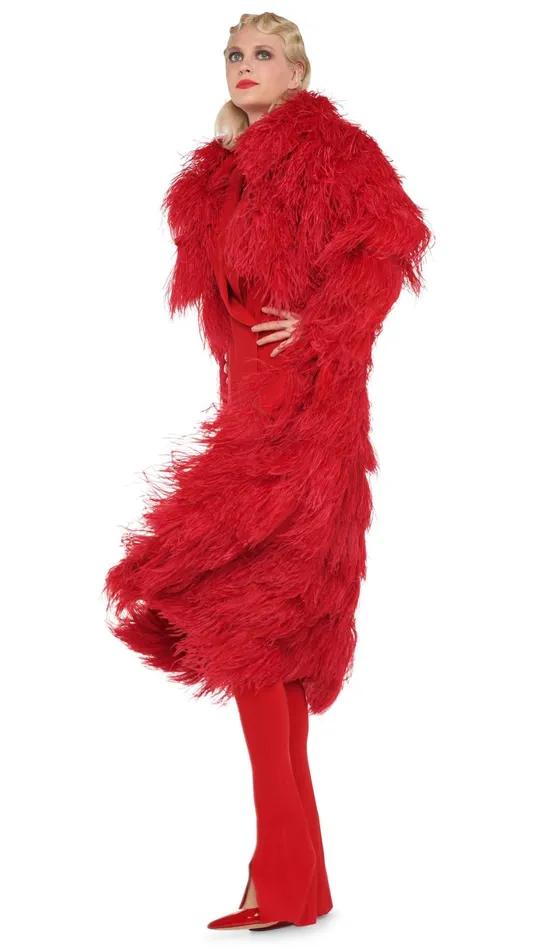 Norma Kamali Jackets ALL OVER FEATHER JACKET Tiger Red 8211 Clothing