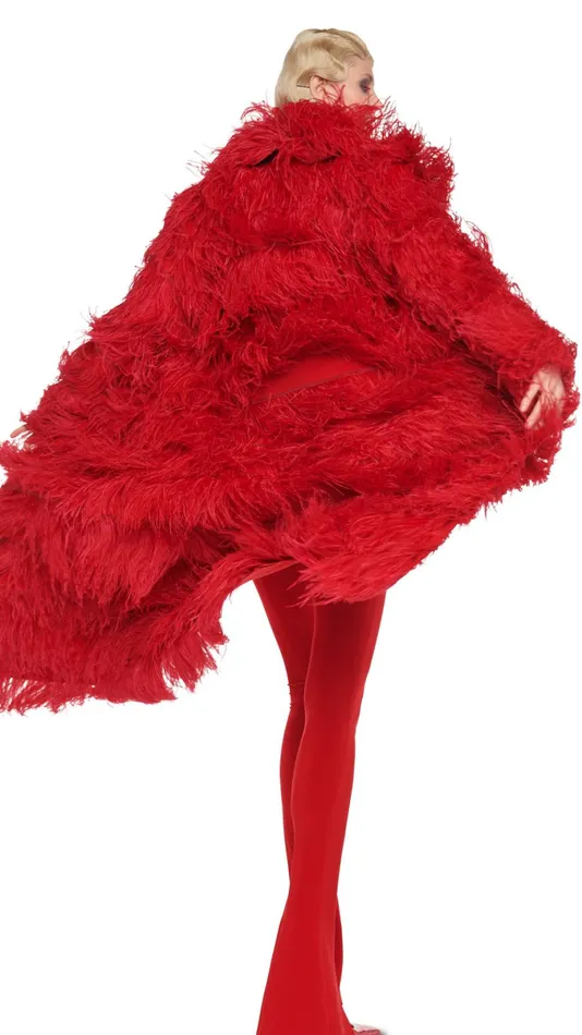 Norma Kamali Jackets ALL OVER FEATHER JACKET Tiger Red 8211 Clothing