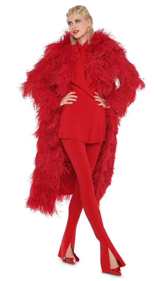 Norma Kamali Jackets ALL OVER FEATHER JACKET Tiger Red 8211 Clothing