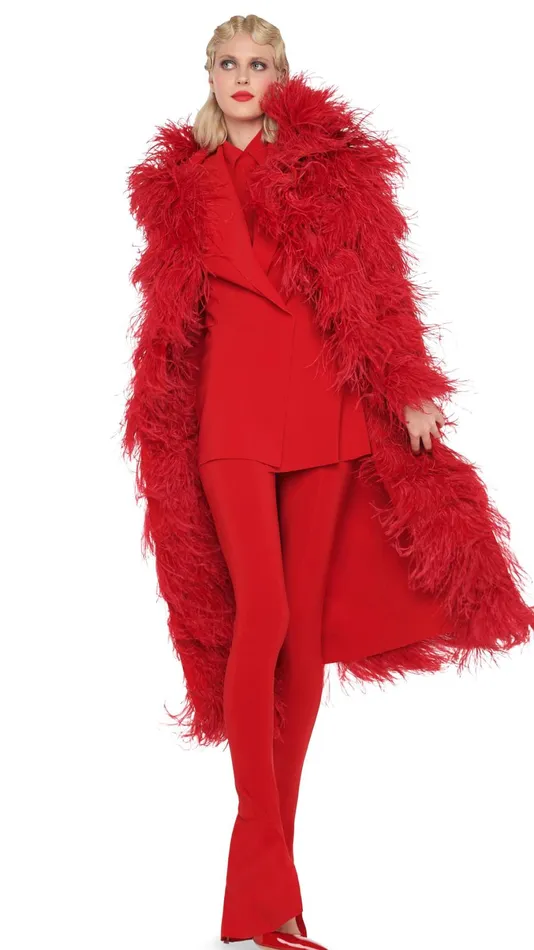 Norma Kamali Jackets ALL OVER FEATHER JACKET Tiger Red 8211 Clothing