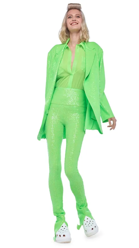 Norma Kamali Jackets SEQUIN OS DB JACKET Neon Green 8211 Clothing