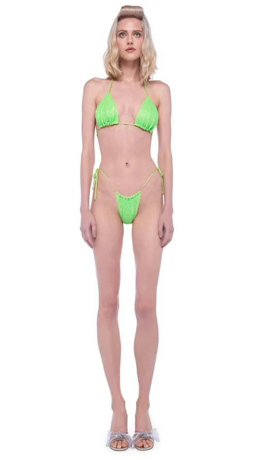 Norma Kamali Swimwear SEQUIN STRING BOTTOM Neon Green 8211 Clothing