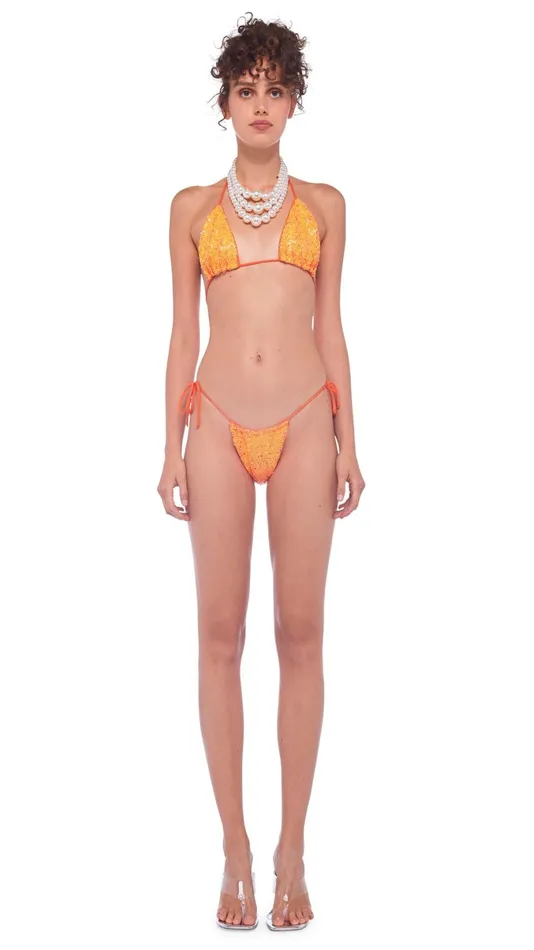 Norma Kamali Swimwear SEQUIN STRING BRA Neon Orange 8211 Clothing