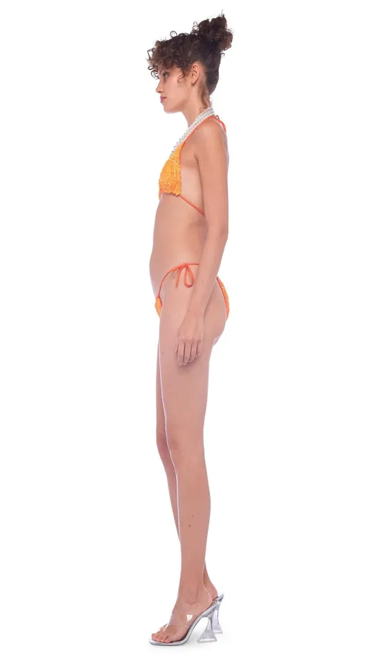 Norma Kamali Swimwear SEQUIN STRING BRA Neon Orange 8211 Clothing