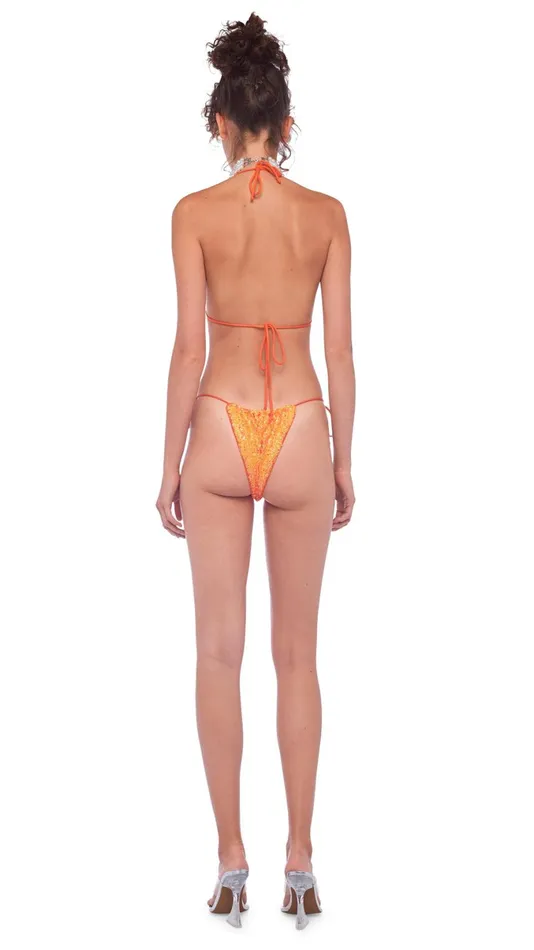 Norma Kamali Swimwear SEQUIN STRING BRA Neon Orange 8211 Clothing