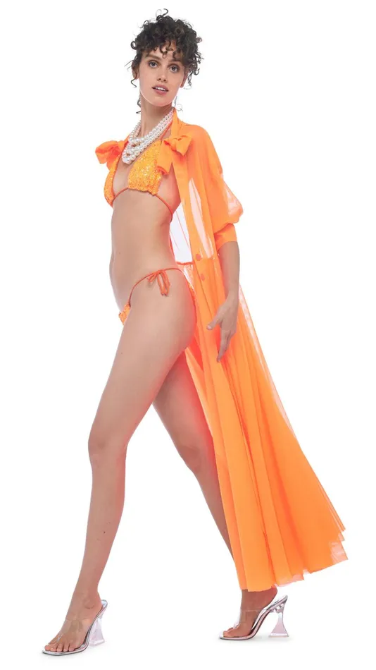 Norma Kamali Swimwear SEQUIN STRING BRA Neon Orange 8211 Clothing