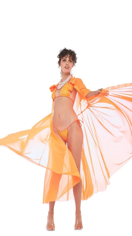 Norma Kamali Swimwear SEQUIN STRING BRA Neon Orange 8211 Clothing