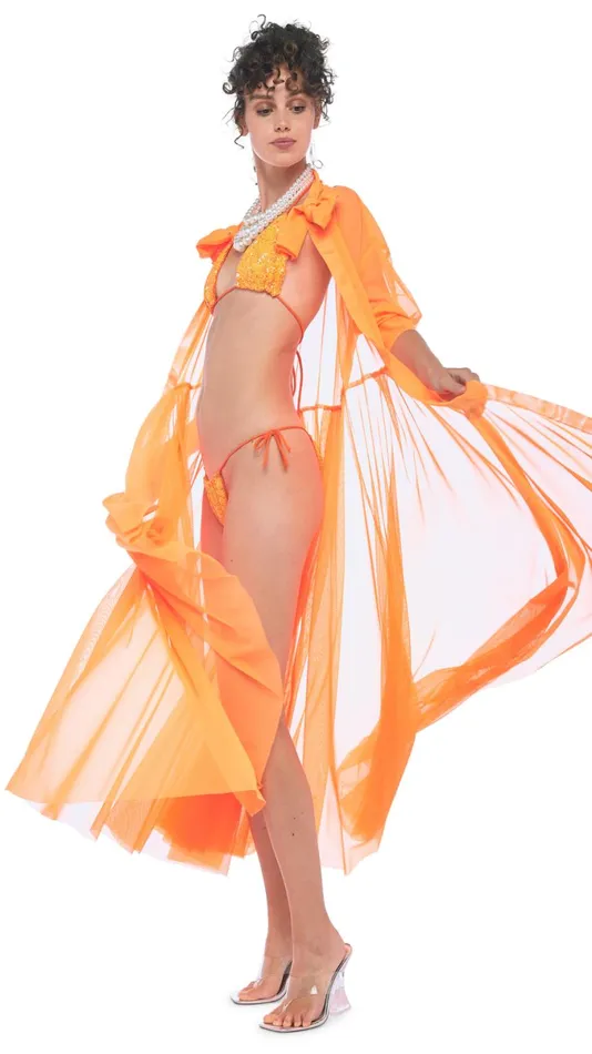 Norma Kamali Swimwear SEQUIN STRING BRA Neon Orange 8211 Clothing