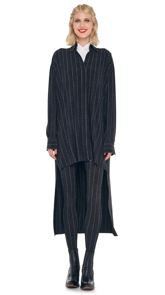 Norma Kamali Tops HI LOW OS BF NK SHIRT Woven Pinstripe 8211 Clothing