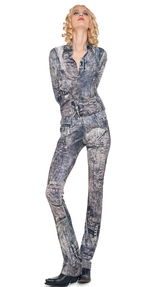 Norma Kamali Tops NK SHIRT W COLLAR STAND Blacknavy Denim Print 8211 Clothing Norma Kamali Tops NK SHIRT W COLLAR STAND Blacknavy Denim Print 8211 Clothing