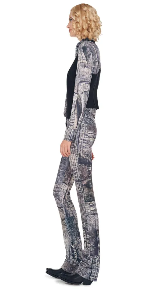 Norma Kamali Tops NK SHIRT W COLLAR STAND Blacknavy Denim Print 8211 Clothing Norma Kamali Tops NK SHIRT W COLLAR STAND Blacknavy Denim Print 8211 Clothing