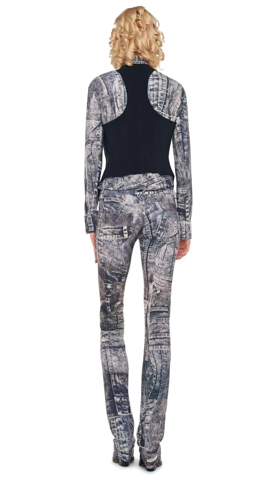 Norma Kamali Tops NK SHIRT W COLLAR STAND Blacknavy Denim Print 8211 Clothing Norma Kamali Tops NK SHIRT W COLLAR STAND Blacknavy Denim Print 8211 Clothing