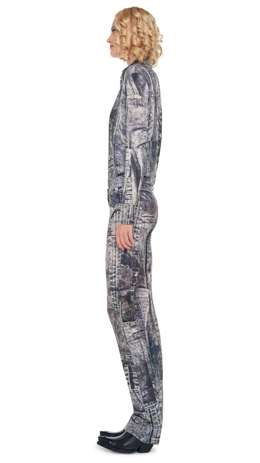 Norma Kamali Tops NK SHIRT W COLLAR STAND Blacknavy Denim Print 8211 Clothing Norma Kamali Tops NK SHIRT W COLLAR STAND Blacknavy Denim Print 8211 Clothing