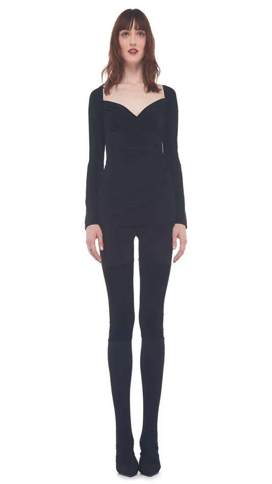 Norma Kamali Tops SWEETHEART SIDE DRAPE TOP Black 8211 Clothing