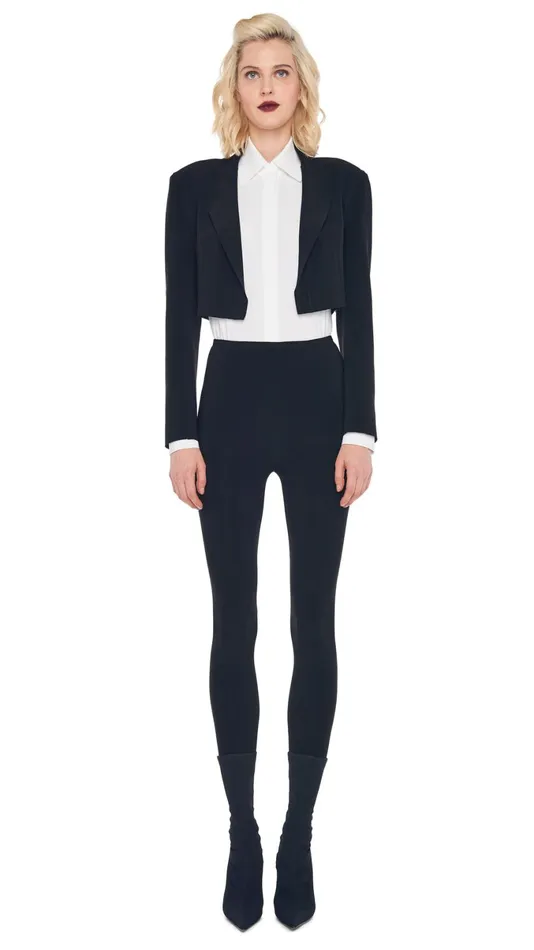 Norma Kamali Wardrobe LEGGING W FOOTIE WO WAISTBAND With CROPPED SINGLE BREASTED JACKET 8211 Clothing