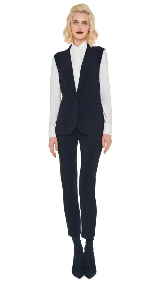 Norma Kamali Wardrobe PENCIL PANT With SLEEVELESS SINGLE BREASTED JACKET 8211 Clothing Norma Kamali Wardrobe PENCIL PANT With SLEEVELESS SINGLE BREASTED JACKET 8211 Clothing