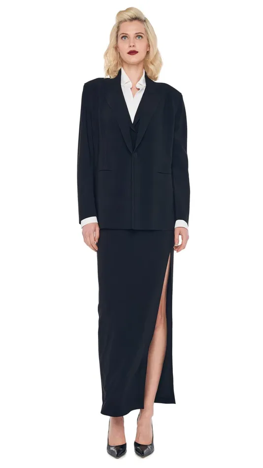 Norma Kamali Wardrobe SIDE SLIT LONG SKIRT With EASY FIT SINGLE BREASTED JACKET 8211 Clothing Norma Kamali Wardrobe SIDE SLIT LONG SKIRT With EASY FIT SINGLE BREASTED JACKET 8211 Clothing