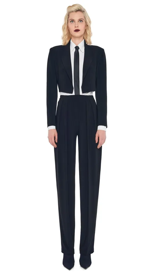 Norma Kamali Wardrobe TAPERED PLEATED TROUSER With CROPPED SINGLE BREASTED JACKET 8211 Clothing Norma Kamali Wardrobe TAPERED PLEATED TROUSER With CROPPED SINGLE BREASTED JACKET 8211 Clothing