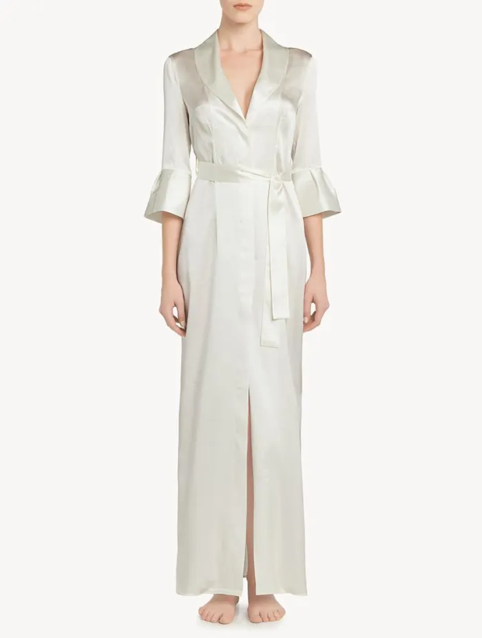 Offwhite Long Silk Belted Robe Sleepwear La Perla Robes