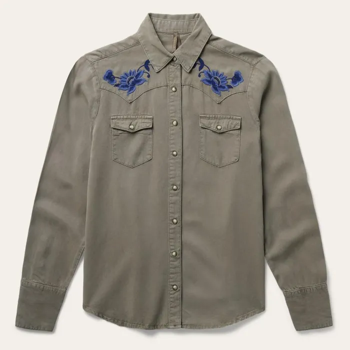 Olive Lyocell Twill Western Shirt Green Women Stetson Western Shirts