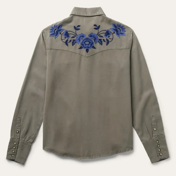 Olive Lyocell Twill Western Shirt Green Women Stetson Western Shirts