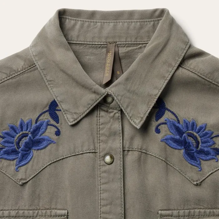 Olive Lyocell Twill Western Shirt Green Women Stetson Western Shirts