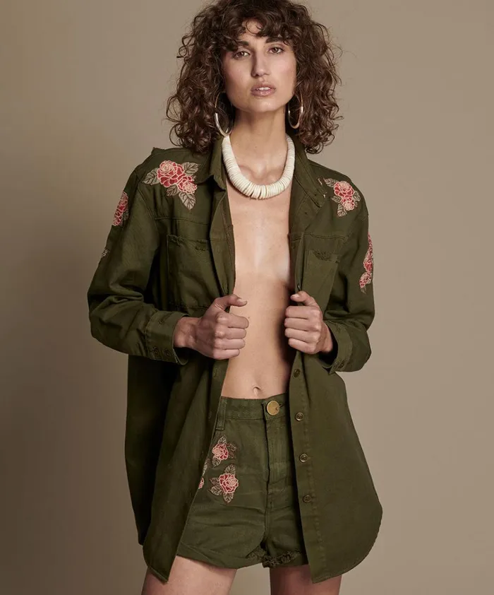 OLIVE WILD ROSE MILITARY SHIRT Women One Teaspoon Shirts