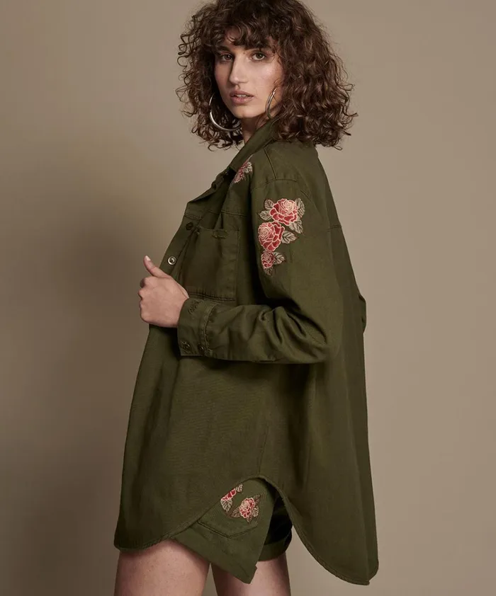 OLIVE WILD ROSE MILITARY SHIRT Women One Teaspoon Shirts OLIVE WILD ROSE MILITARY SHIRT Women One Teaspoon Shirts