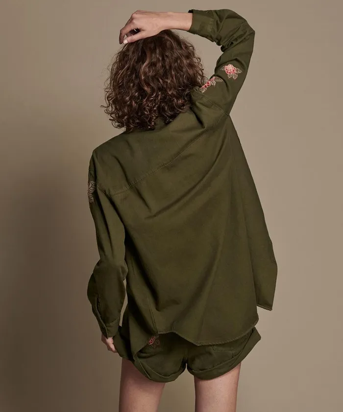 OLIVE WILD ROSE MILITARY SHIRT Women One Teaspoon Shirts OLIVE WILD ROSE MILITARY SHIRT Women One Teaspoon Shirts