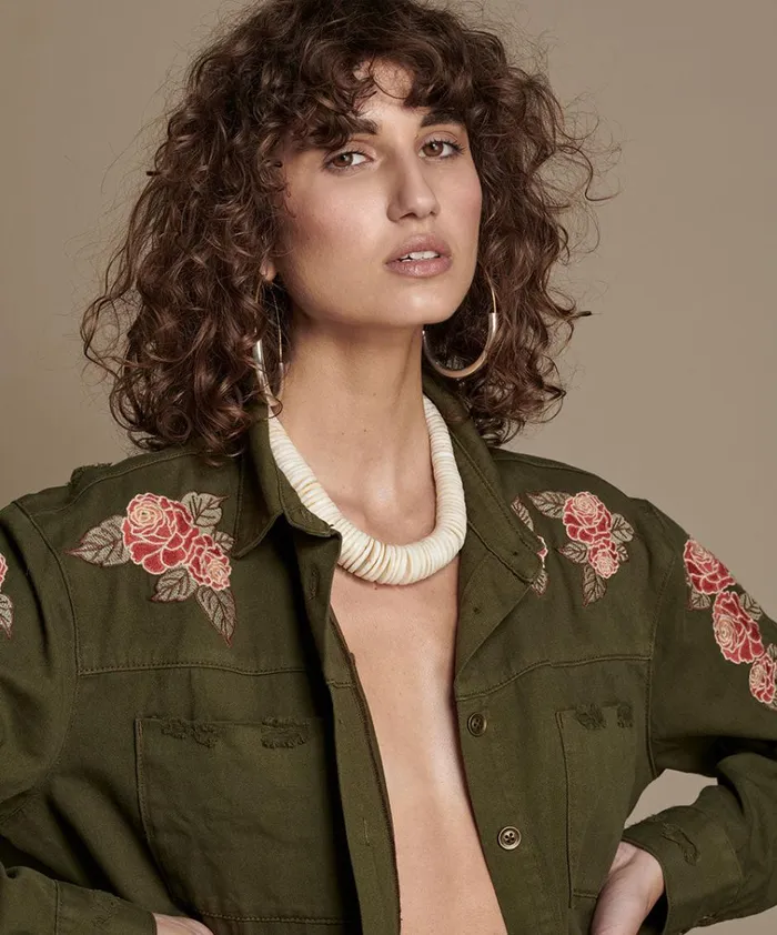 OLIVE WILD ROSE MILITARY SHIRT Women One Teaspoon Shirts OLIVE WILD ROSE MILITARY SHIRT Women One Teaspoon Shirts