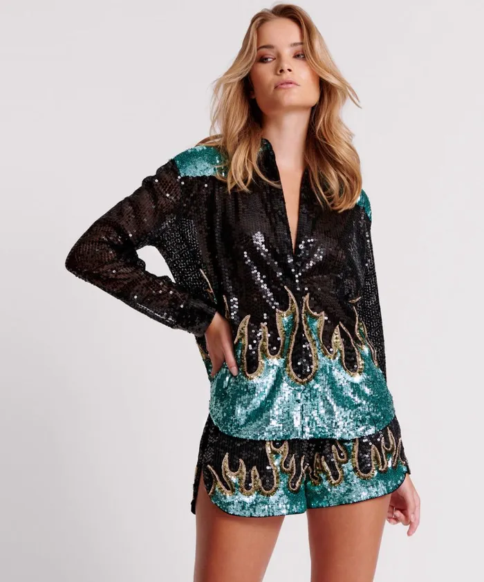 ON FIRE HAND SEQUIN WESTERN SHIRT Women One Teaspoon Shirts