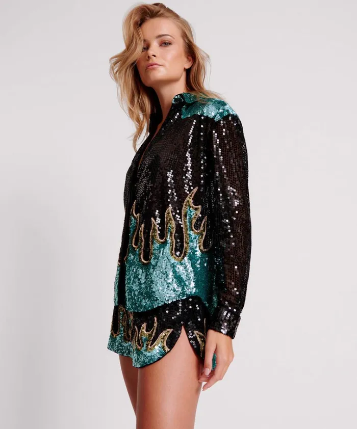 ON FIRE HAND SEQUIN WESTERN SHIRT Women One Teaspoon Shirts