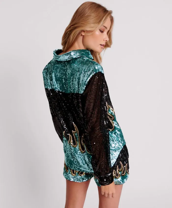 ON FIRE HAND SEQUIN WESTERN SHIRT Women One Teaspoon Shirts