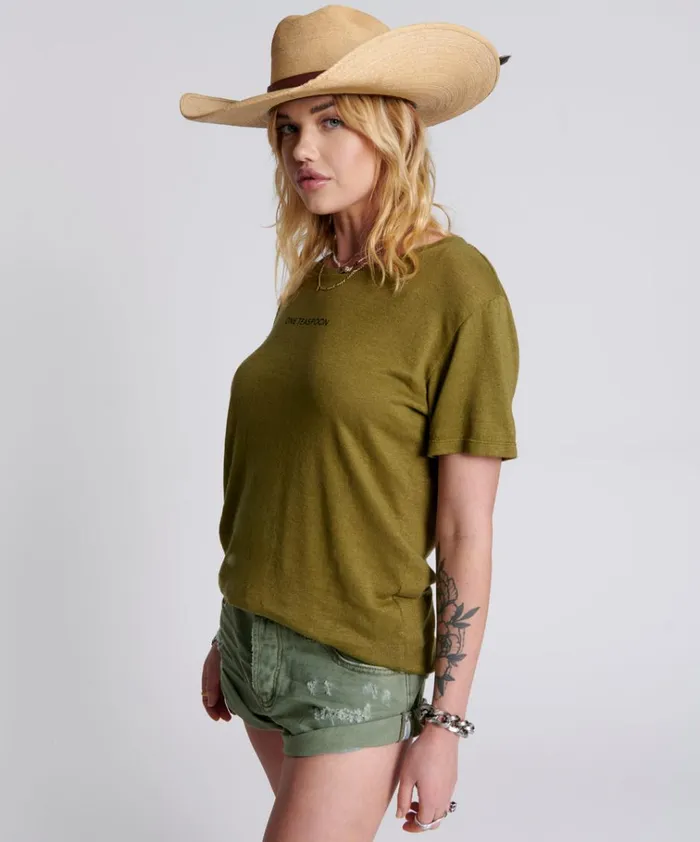 ONE TEASPOON LINEN WIDE NECK TEE KHAKI Women One Teaspoon Tees and Tanks