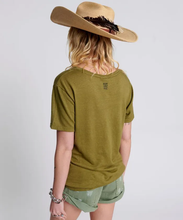 ONE TEASPOON LINEN WIDE NECK TEE KHAKI Women One Teaspoon Tees and Tanks