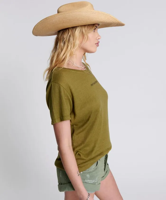 ONE TEASPOON LINEN WIDE NECK TEE KHAKI Women One Teaspoon Tees and Tanks