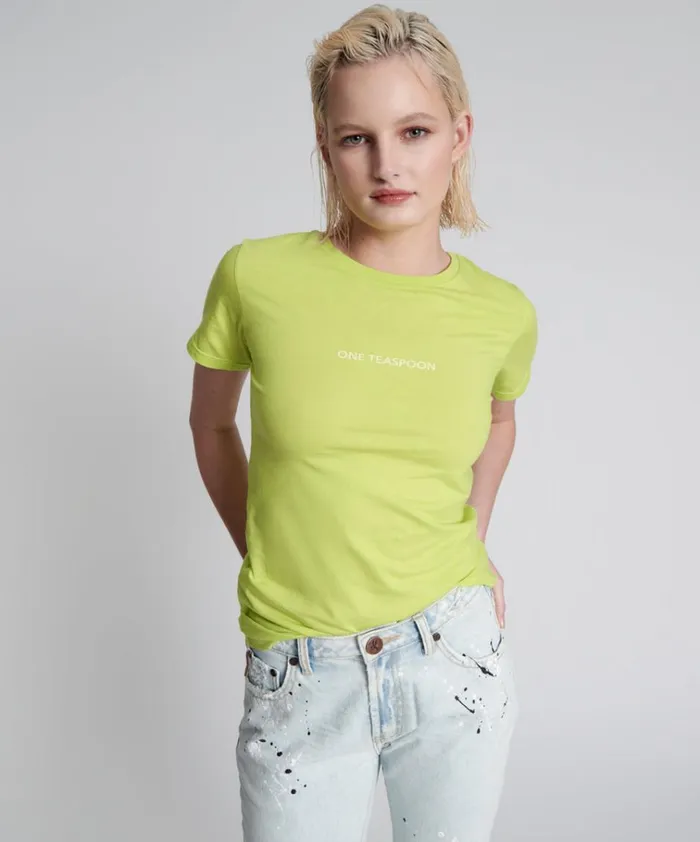 ONE TEASPOON ORGANIC FITTED LOGO TEE YELLOW Women One Teaspoon Tees and Tanks