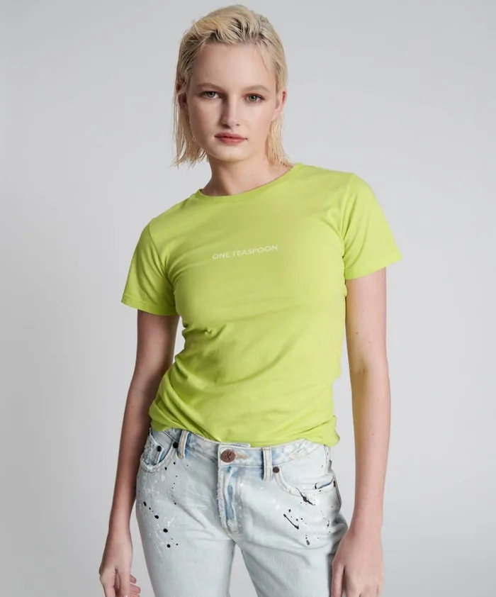 ONE TEASPOON ORGANIC FITTED LOGO TEE YELLOW Women One Teaspoon Tees and Tanks ONE TEASPOON ORGANIC FITTED LOGO TEE YELLOW Women One Teaspoon Tees and Tanks