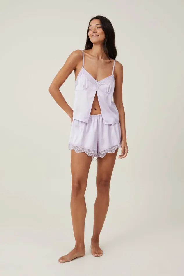 Open Front Satin Cami Sleep Set Lilac Breeze Women Cotton On Pajamas