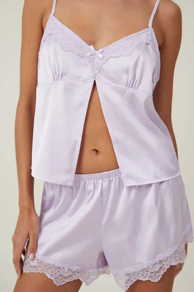 Open Front Satin Cami Sleep Set Lilac Breeze Women Cotton On Pajamas