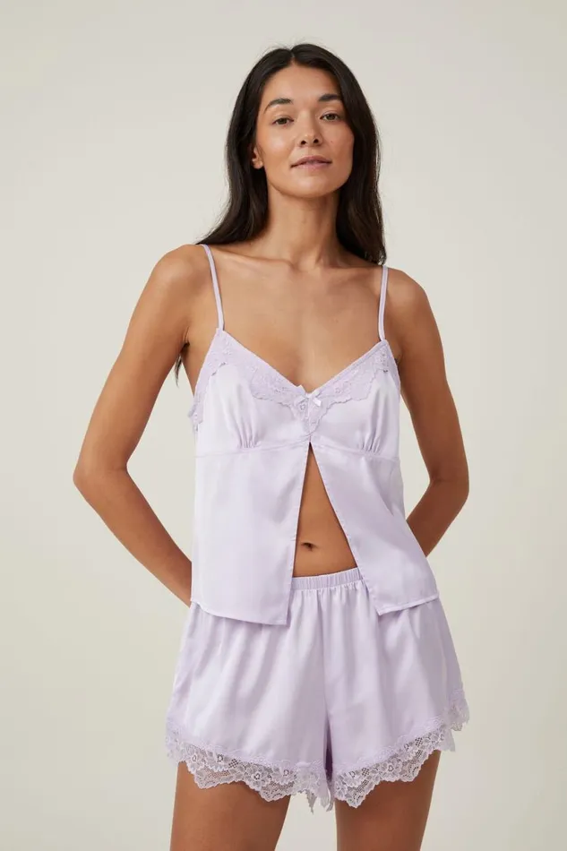 Open Front Satin Cami Sleep Set Lilac Breeze Women Cotton On Pajamas
