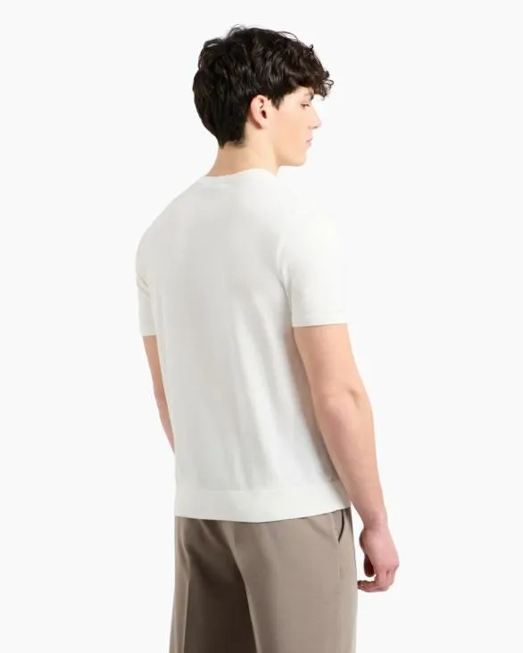 Organic Cotton Knit TShirt White Men Armani Knitwear Organic Cotton Knit TShirt White Men Armani Knitwear