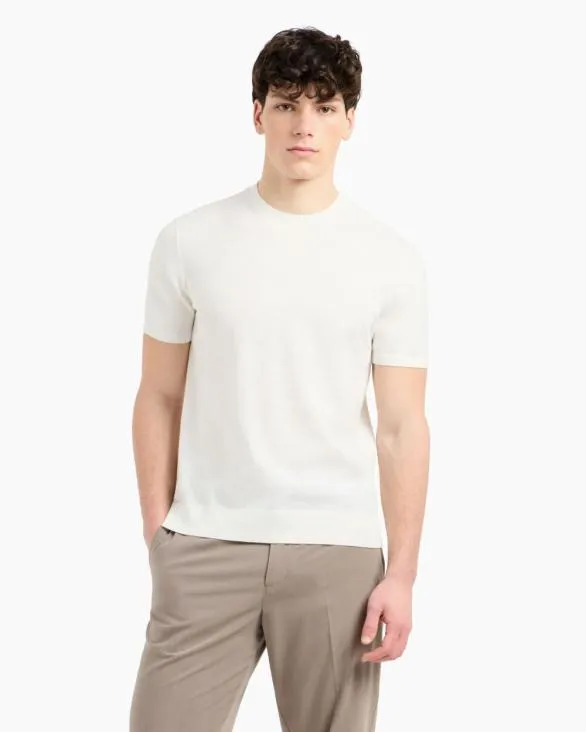 Organic Cotton Knit TShirt White Men Armani Knitwear Organic Cotton Knit TShirt White Men Armani Knitwear