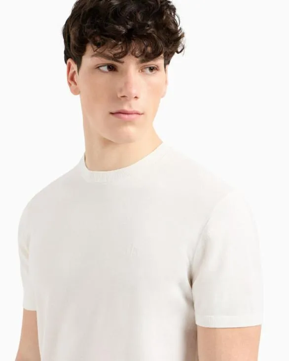 Organic Cotton Knit TShirt White Men Armani Knitwear Organic Cotton Knit TShirt White Men Armani Knitwear