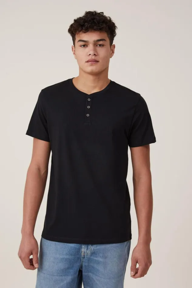 Organic Henley TShirt Black Men Cotton On Tees and Tanks