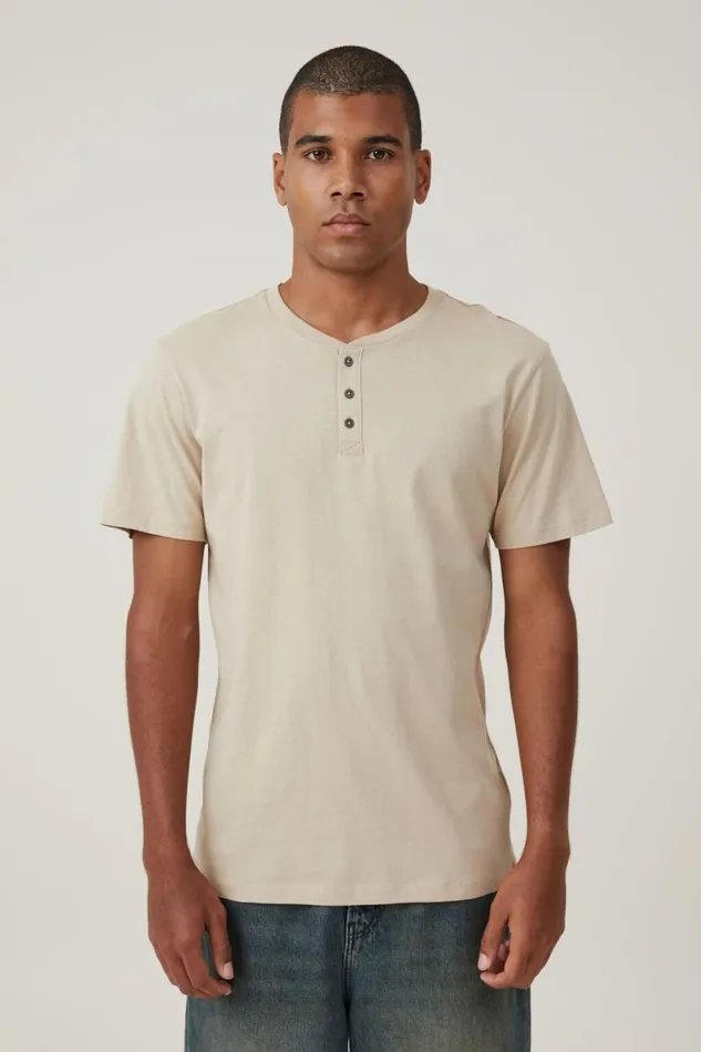 Organic Henley TShirt Stone Clay Men Cotton On Tees and Tanks